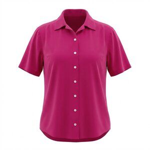Classic Button-Up Blouse Bust 54‎ in Fuchsia Luxe Short Sleeve Career CareerWear